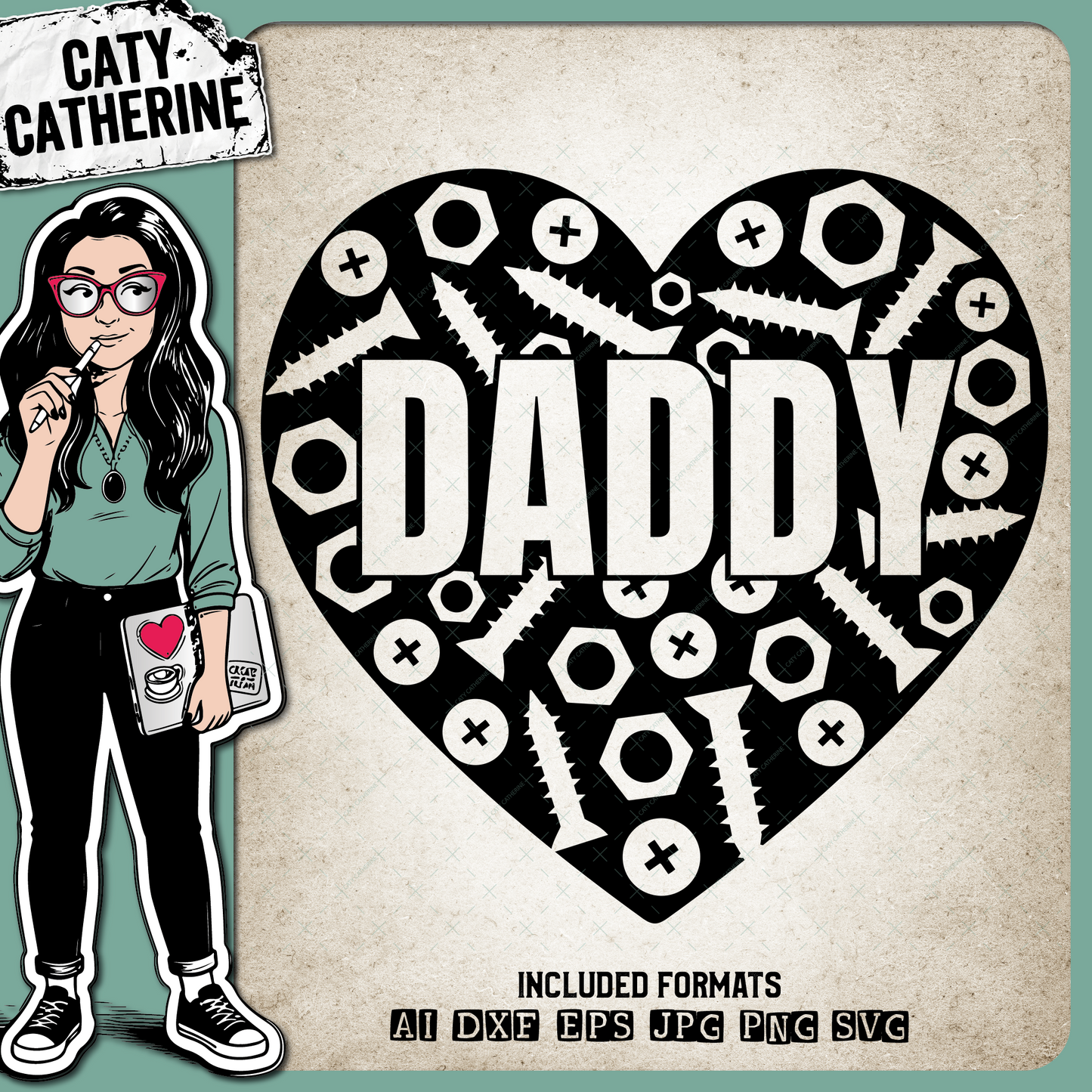 Daddy Love Heart Nuts and Bolts – Family SVG Design by Caty Catherine