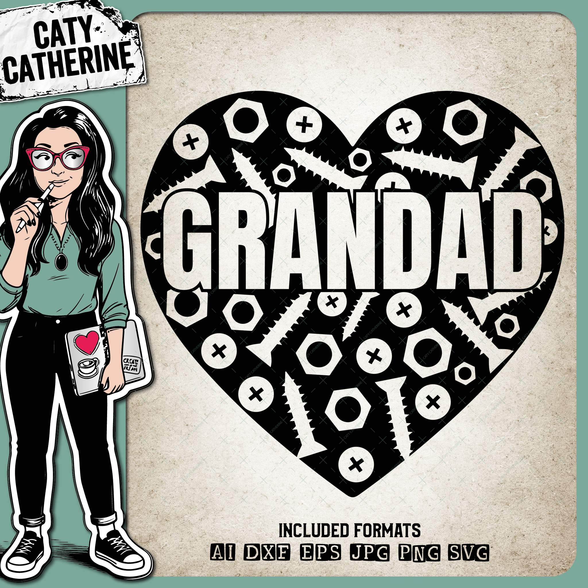 Grandad Love Heart Nuts and Bolts – Family SVG Design by Caty Catherine