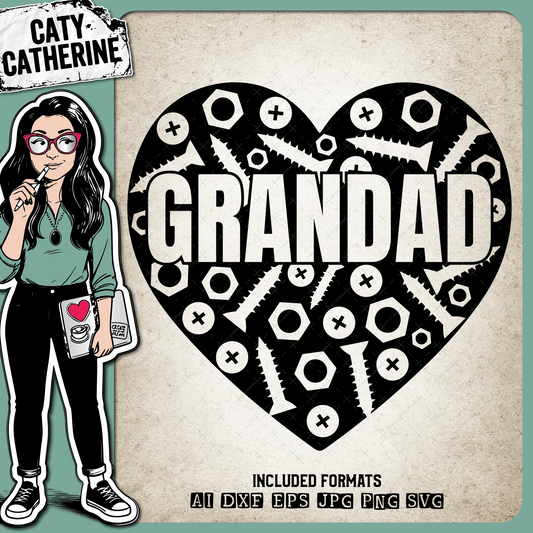 Grandad Love Heart Nuts and Bolts – Family SVG Design by Caty Catherine