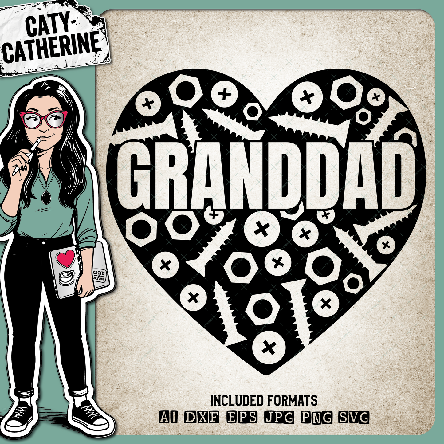 Granddad Love Heart Nuts and Bolts – Family SVG Design by Caty Catherine
