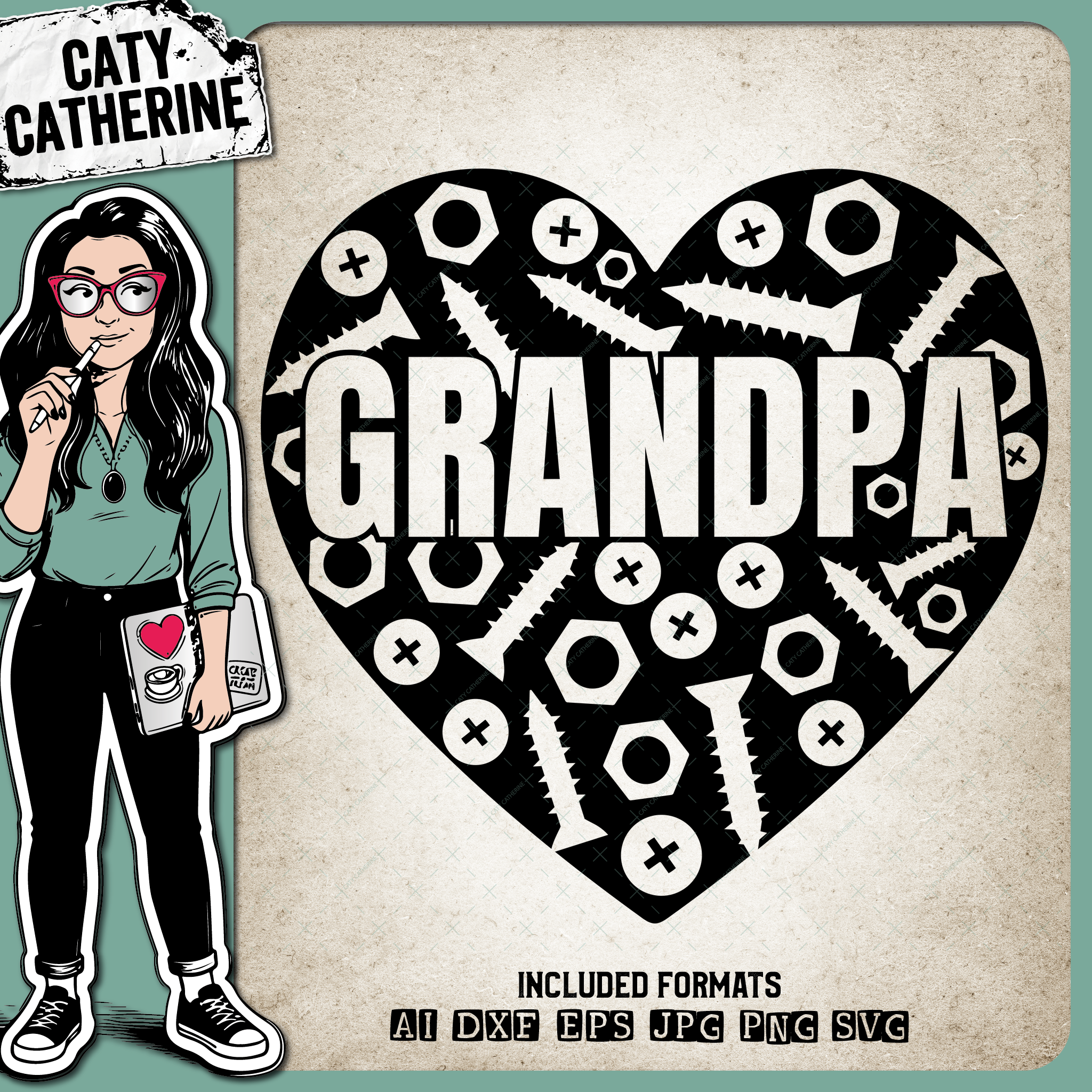 Grandpa Love Heart Nuts and Bolts – Family SVG Design by Caty Catherine
