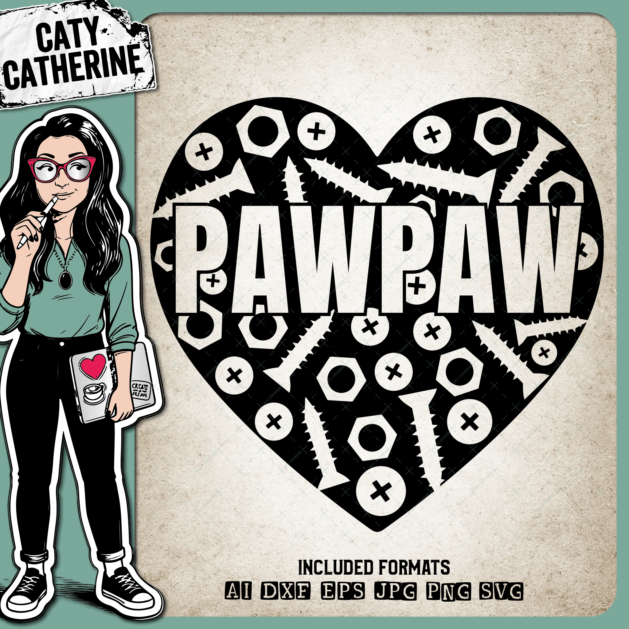 PawPaw Love Heart Nuts and Bolts – Family SVG Design by Caty Catherine
