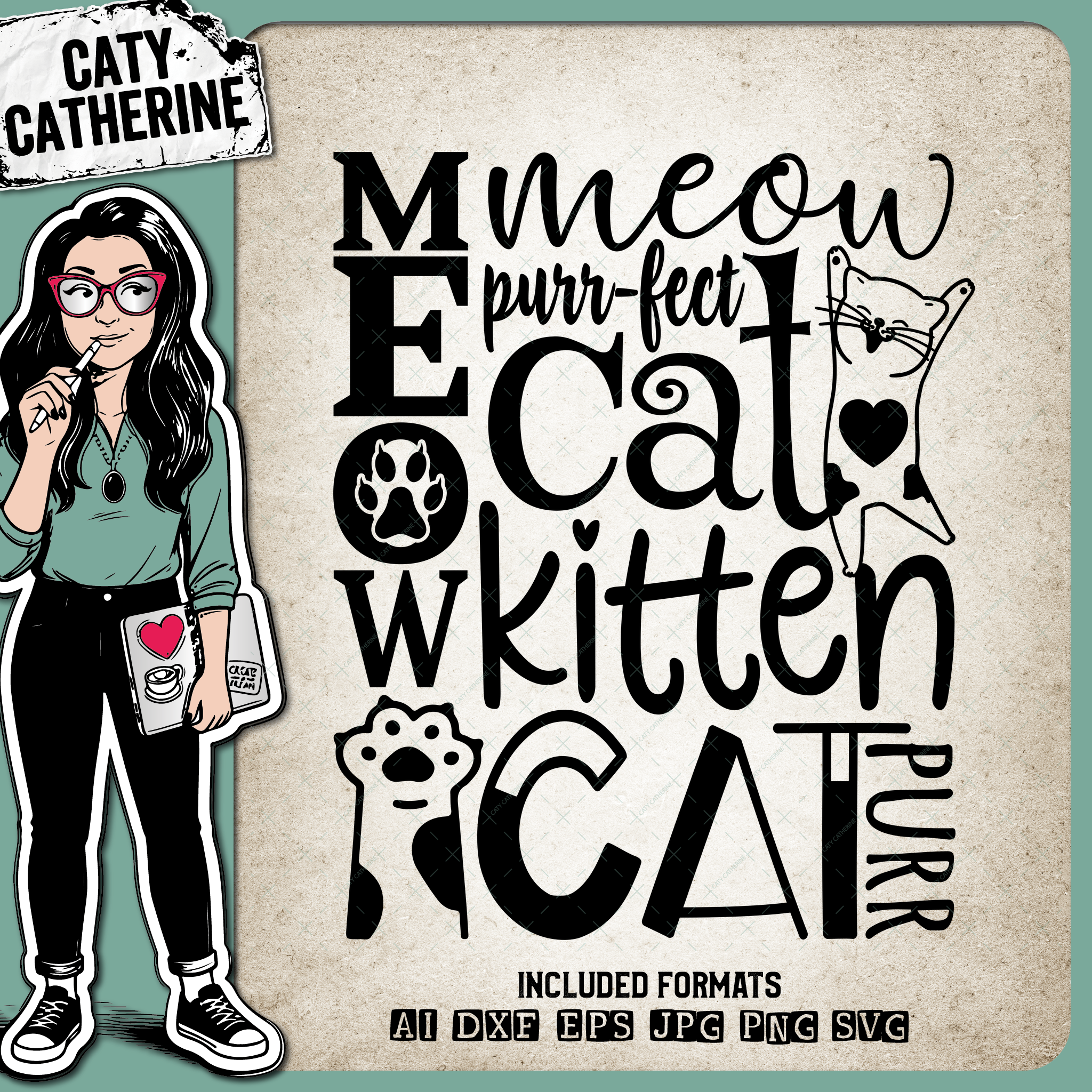 Cat Kitten Meow Purr Typography – Pets & Animals SVG Design by Caty Catherine