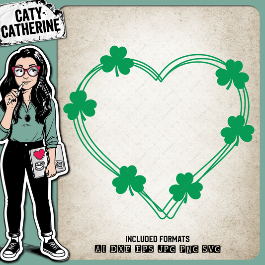 Love Heart Doodle Frame with Shamrocks St Patrick's Day – SVG Design by Caty Catherine