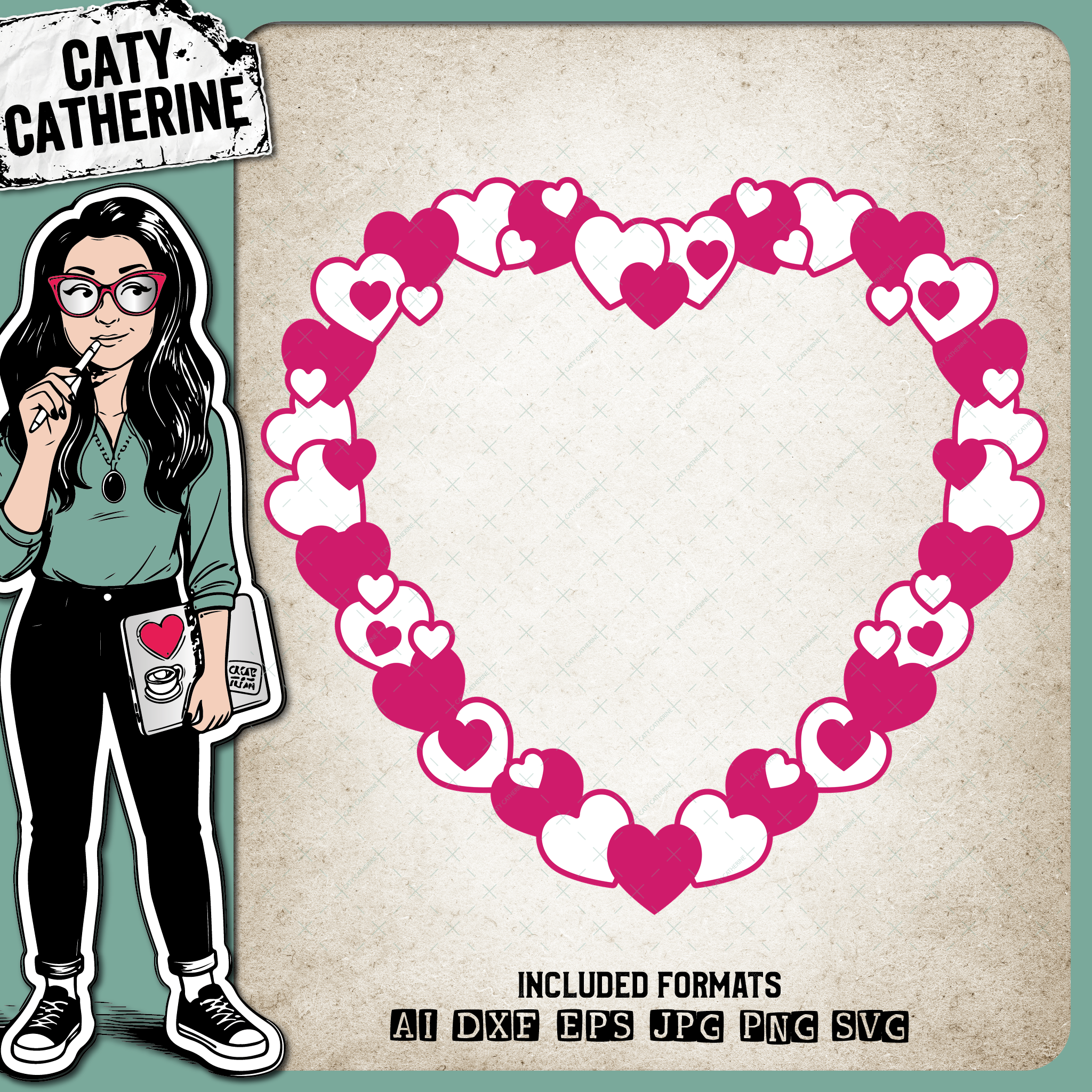 Scattered Love Heart Frame Valentine's Day – Valentine’s Day SVG Design by Caty Catherine