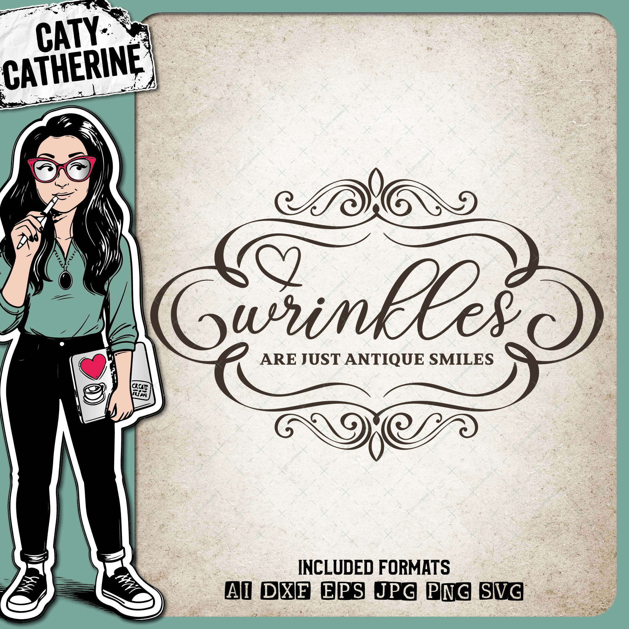 Wrinkles Are Just Antique Smiles – Birthday SVG Design by Caty Catherine