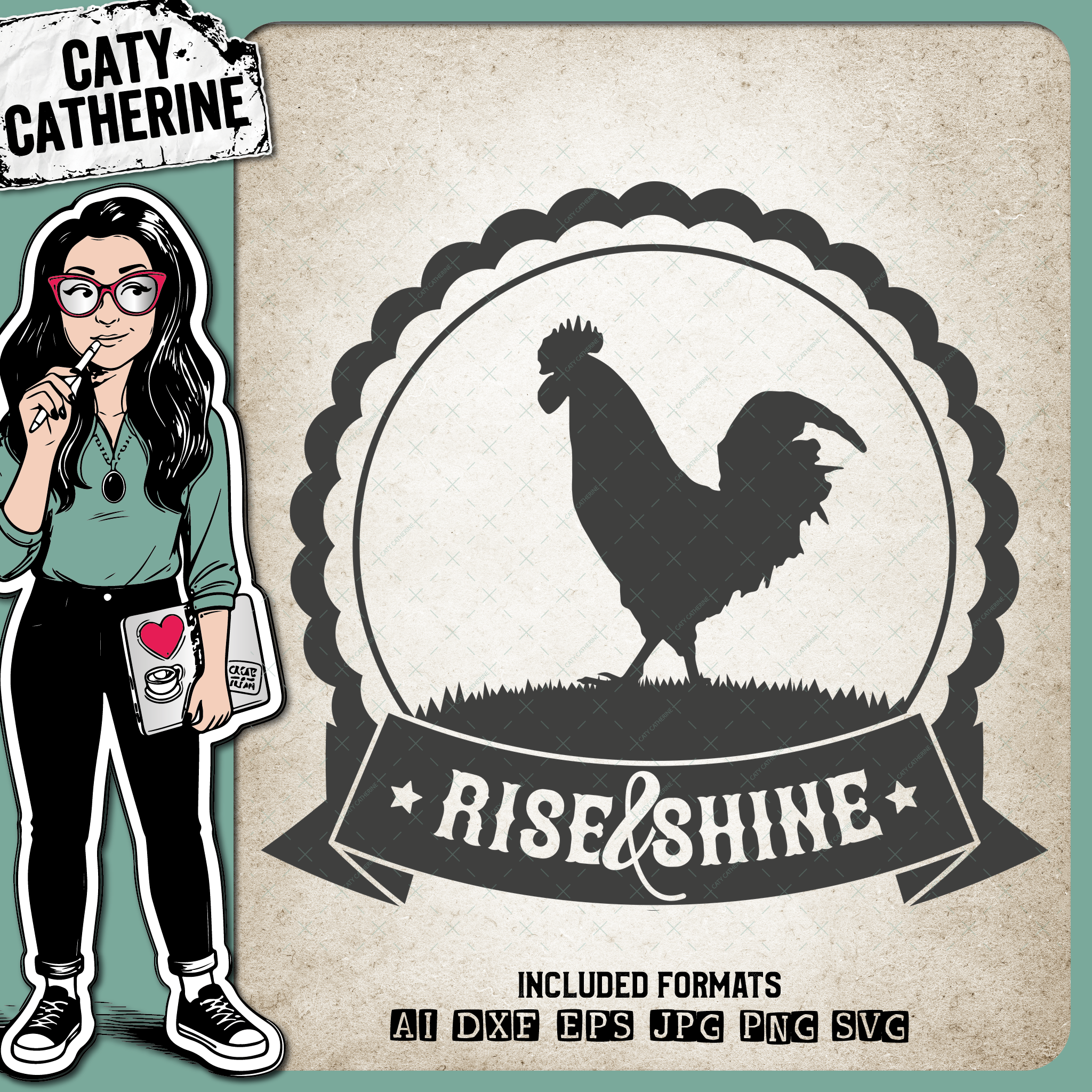 Rise & Shine Farm Logo with Cockerel – Home Decor SVG Design by Caty Catherine