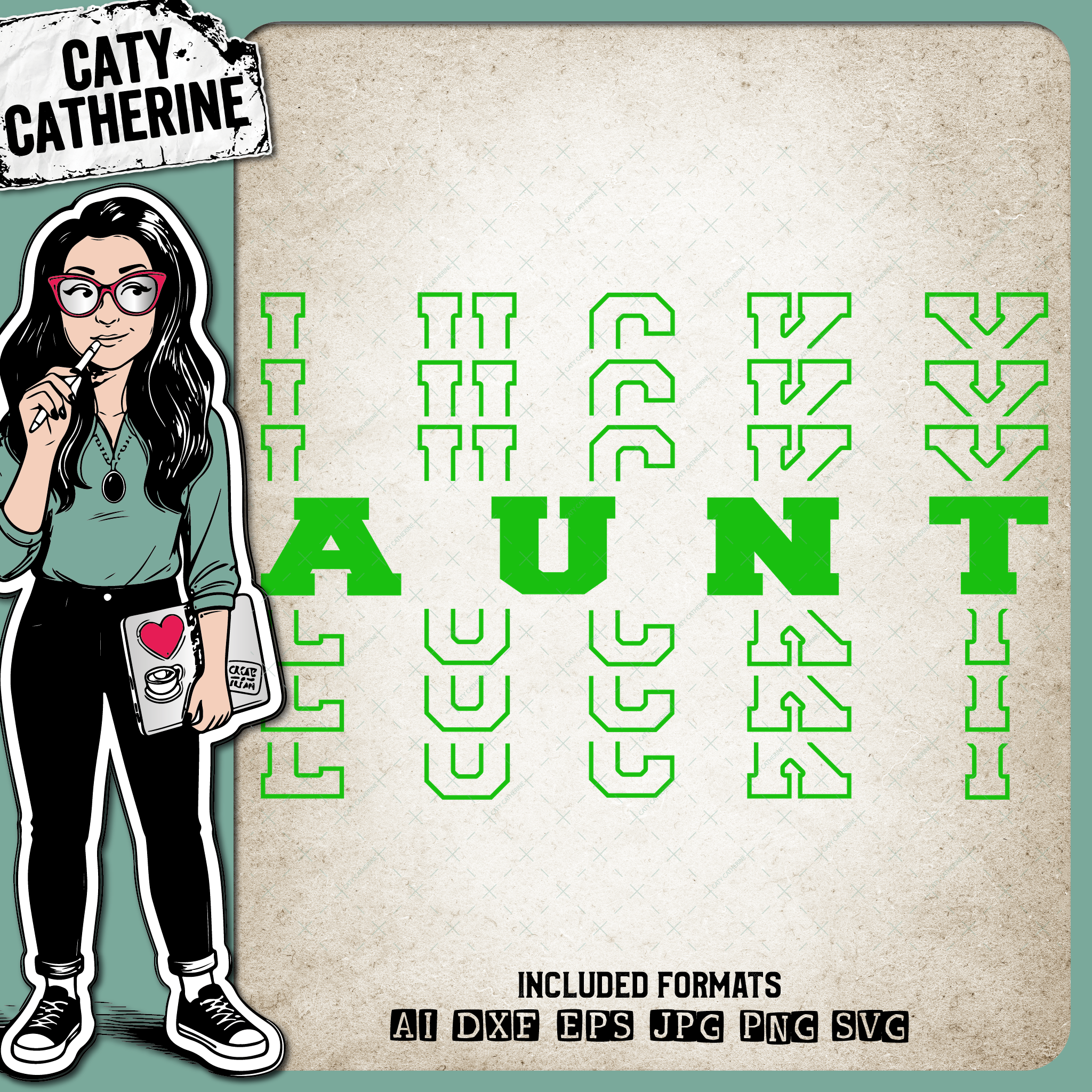St Patrick's Day Stacked Mirrored Letters Lucky Aunt – SVG Design by Caty Catherine