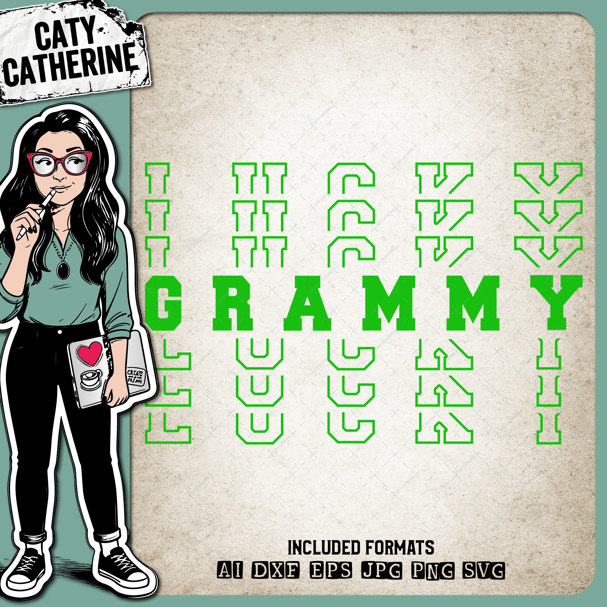 St Patrick's Day Stacked Mirrored Letters Lucky Grammy – SVG Design by Caty Catherine
