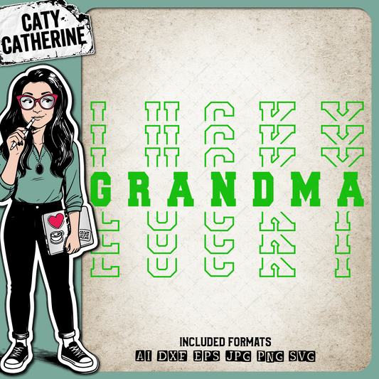 St Patrick's Day Stacked Mirrored Letters Lucky Grandma – SVG Design by Caty Catherine