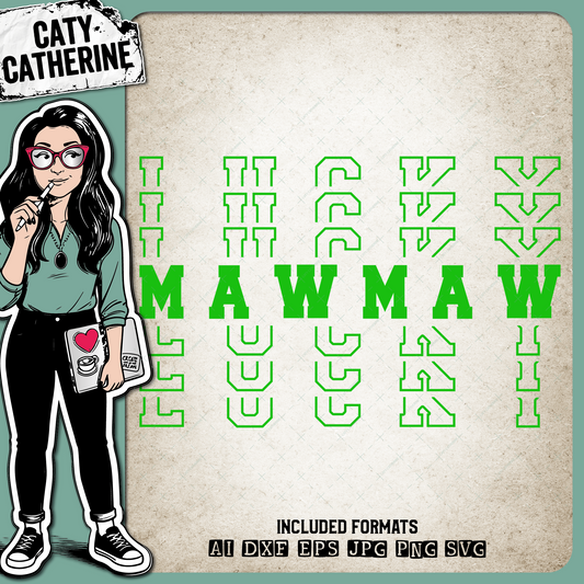 St Patrick's Day Stacked Mirrored Letters Lucky MawMaw – SVG Design by Caty Catherine