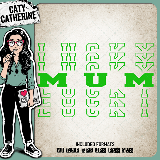 St Patrick's Day Stacked Mirrored Letters Lucky Mum – SVG Design by Caty Catherine