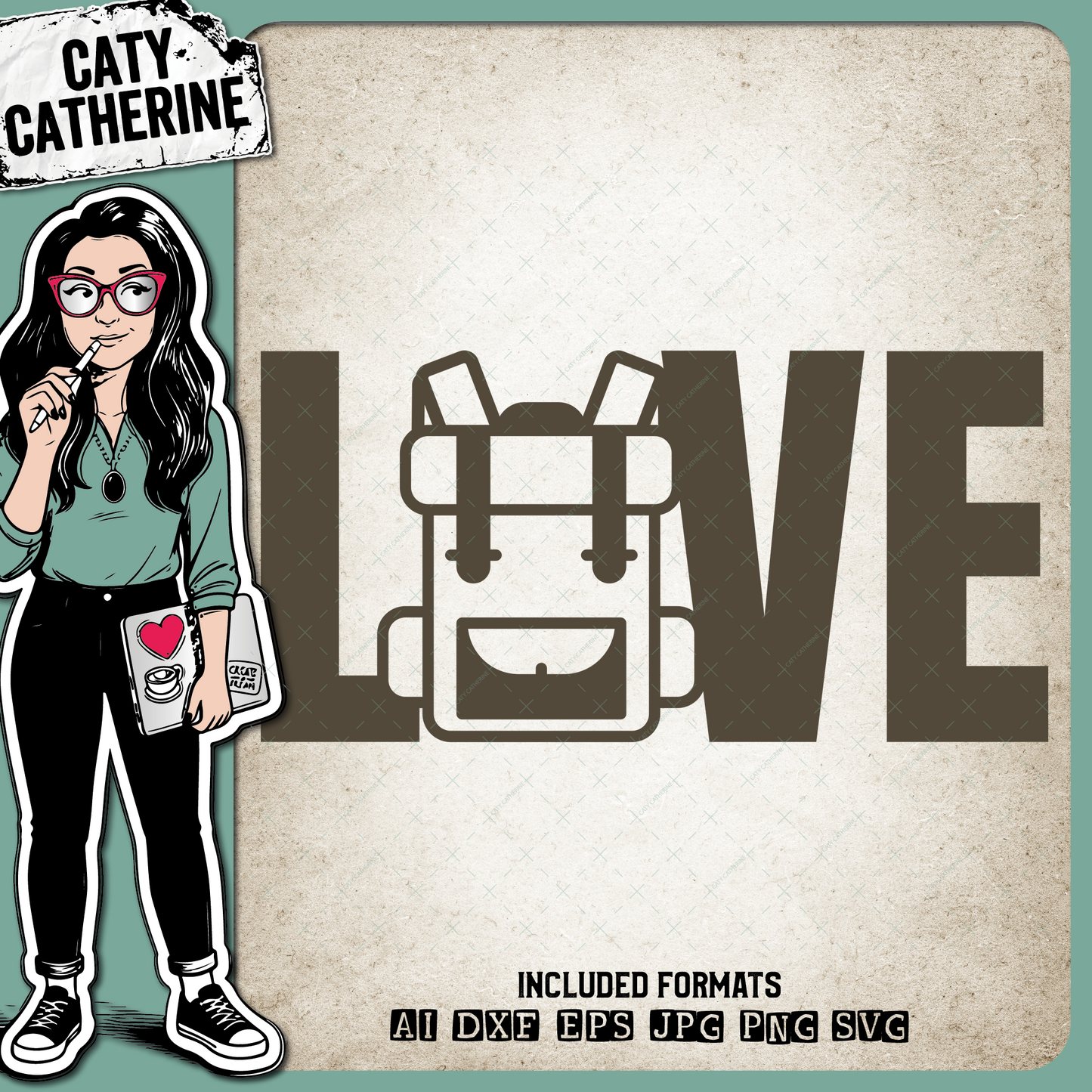 LOVE Hiking with Backpack – Outdoors SVG Design by Caty Catherine