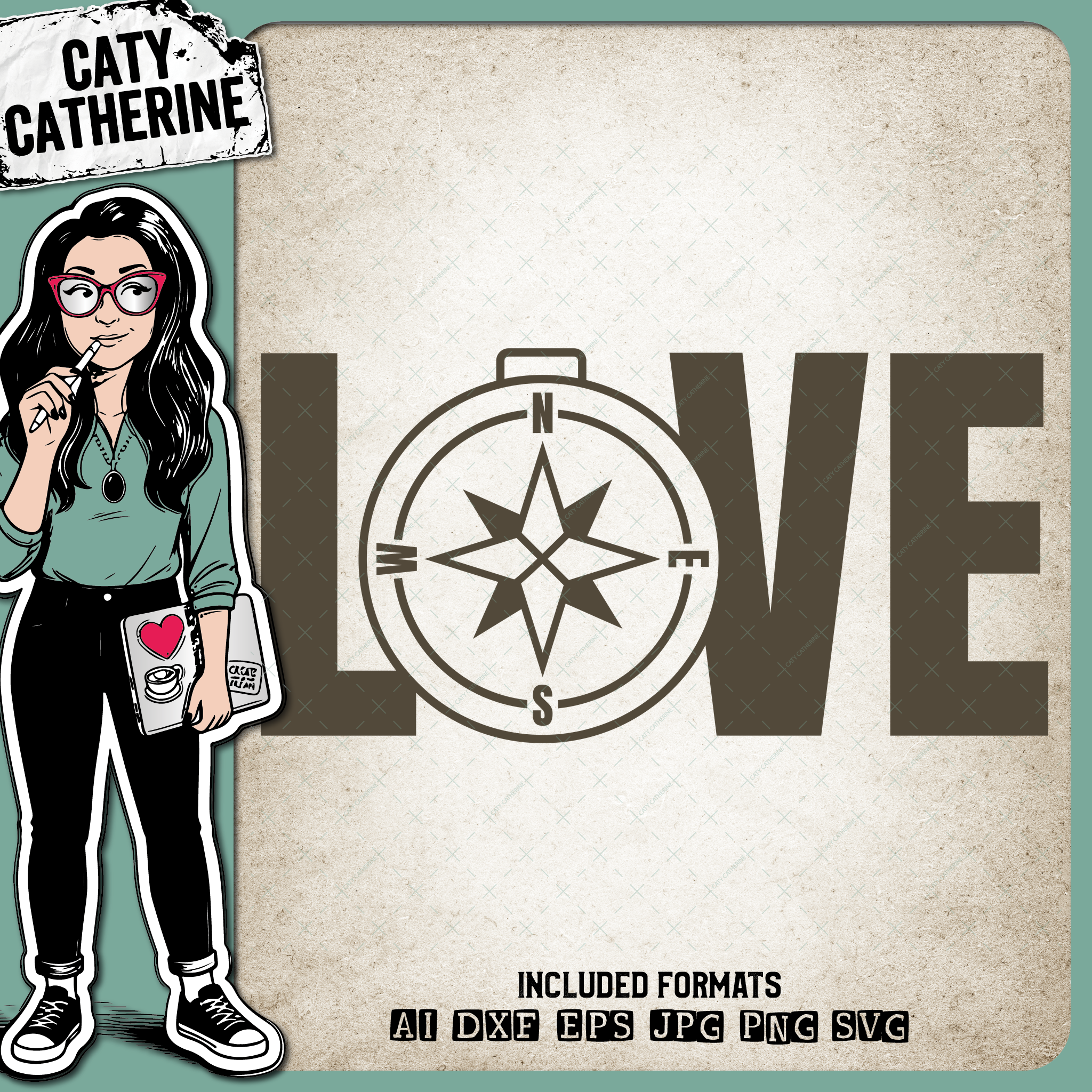 LOVE Hiking with Compasss – Outdoors SVG Design by Caty Catherine