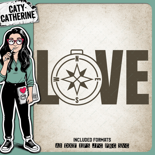 LOVE Hiking with Compasss – Outdoors SVG Design by Caty Catherine