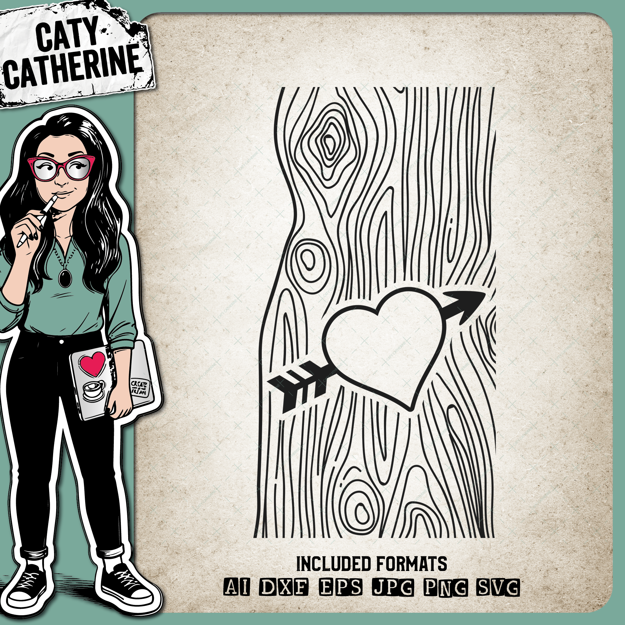 Tree Bark with Love Heart Carving For Couples Initials – Marriage SVG Design by Caty Catherine