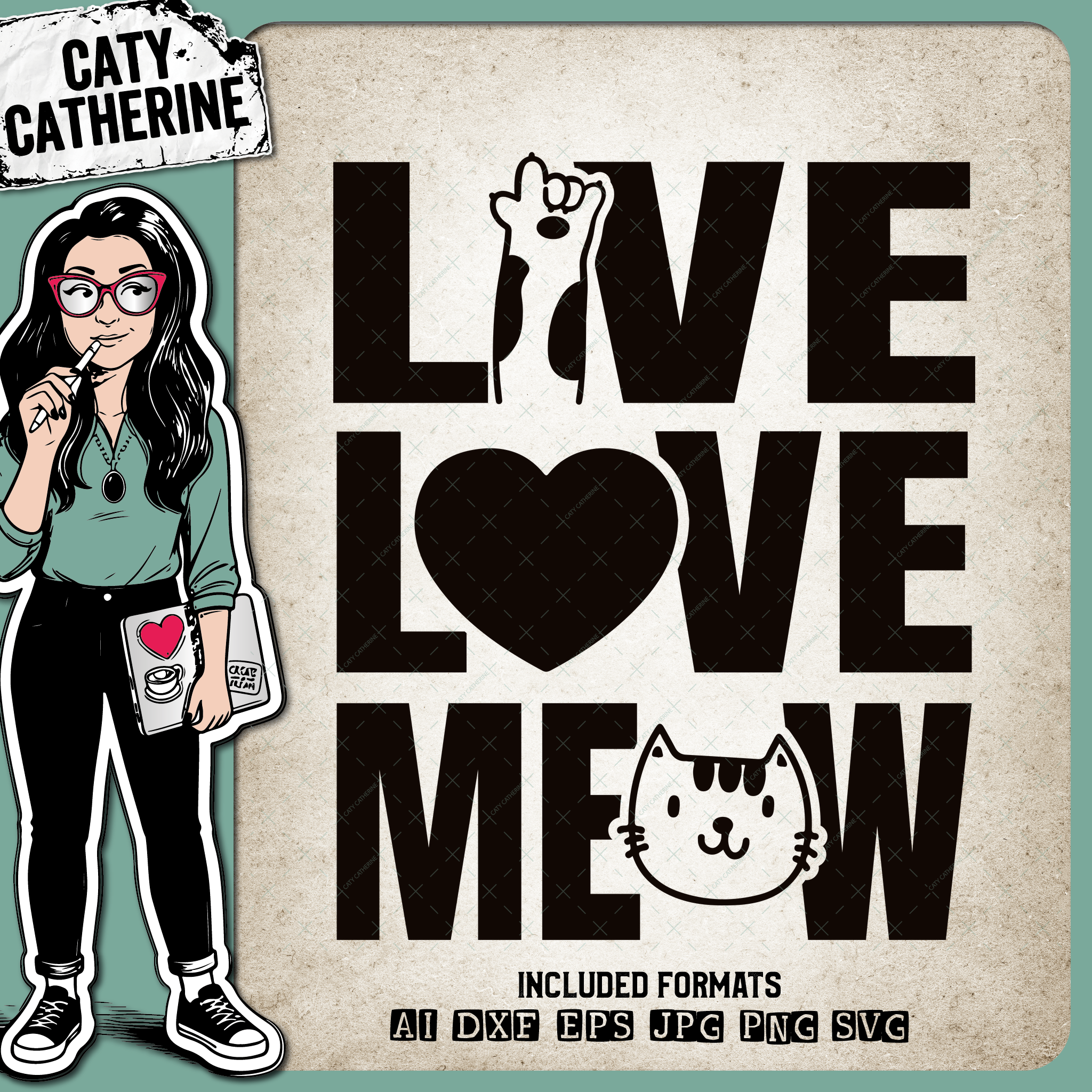 Live Love Meow Paw Heart Pet Cat – Pets & Animals SVG Design by Caty Catherine