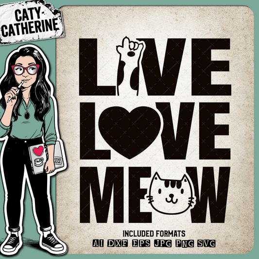 Live Love Meow Paw Heart Pet Cat – Pets & Animals SVG Design by Caty Catherine