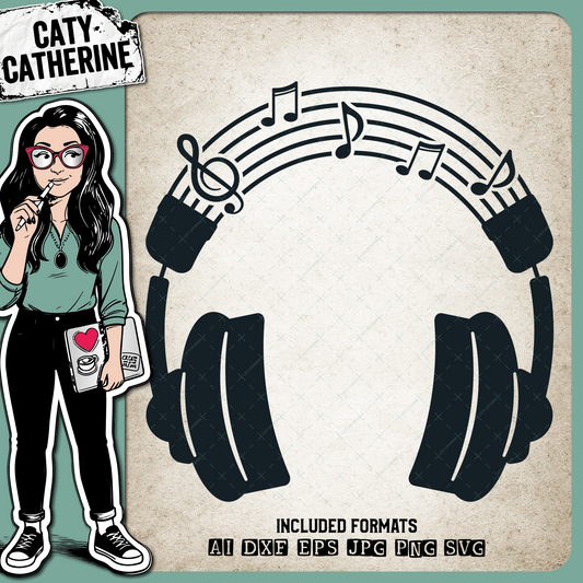 Musical Headphones with Music Notations – SVG Design by Caty Catherine