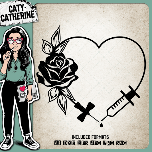 Phlebotomist Appreciation Floral Love Heart with Needle – Occupations SVG Design by Caty Catherine