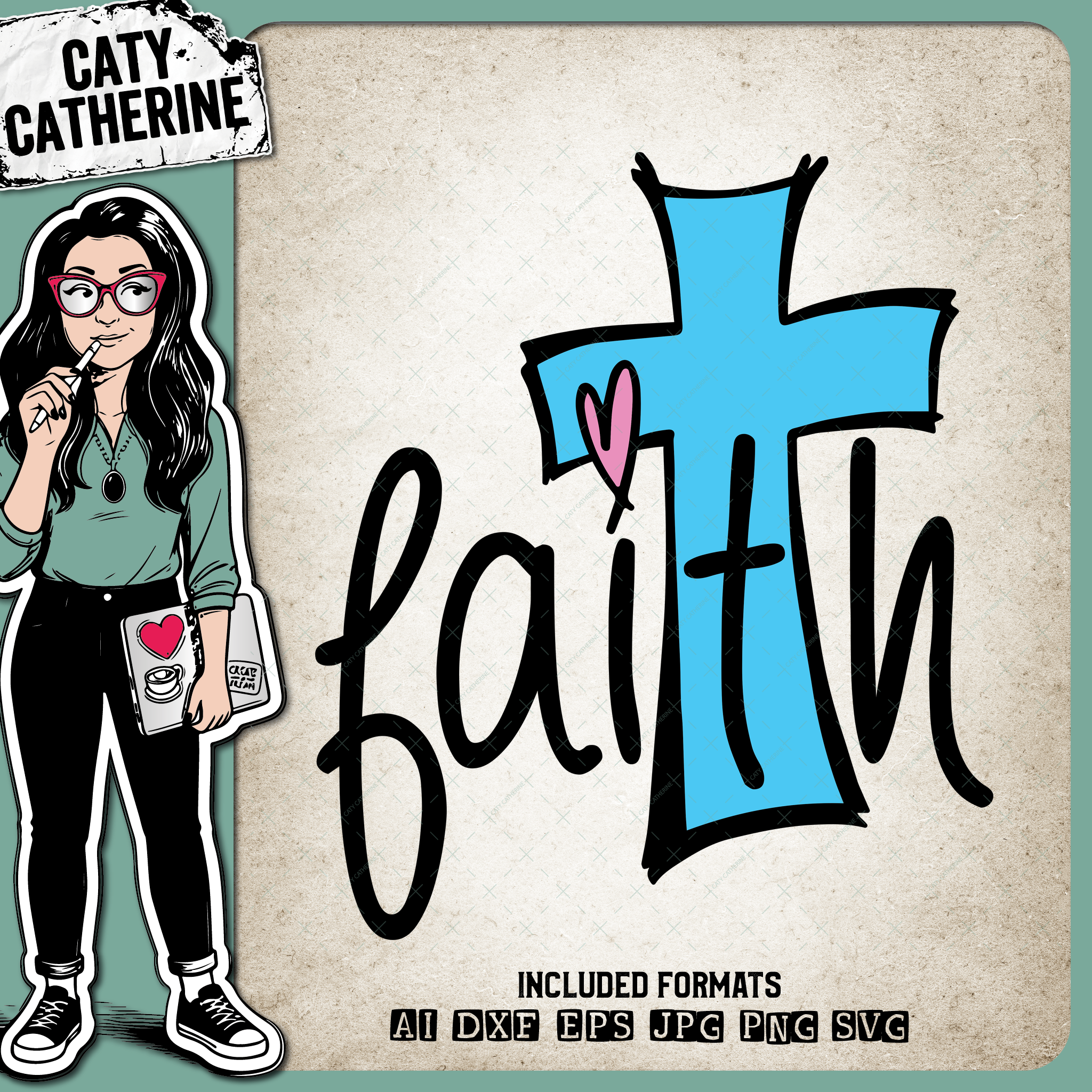Faith Cross with Love Heart – Quotes & Sayings SVG Design by Caty Catherine
