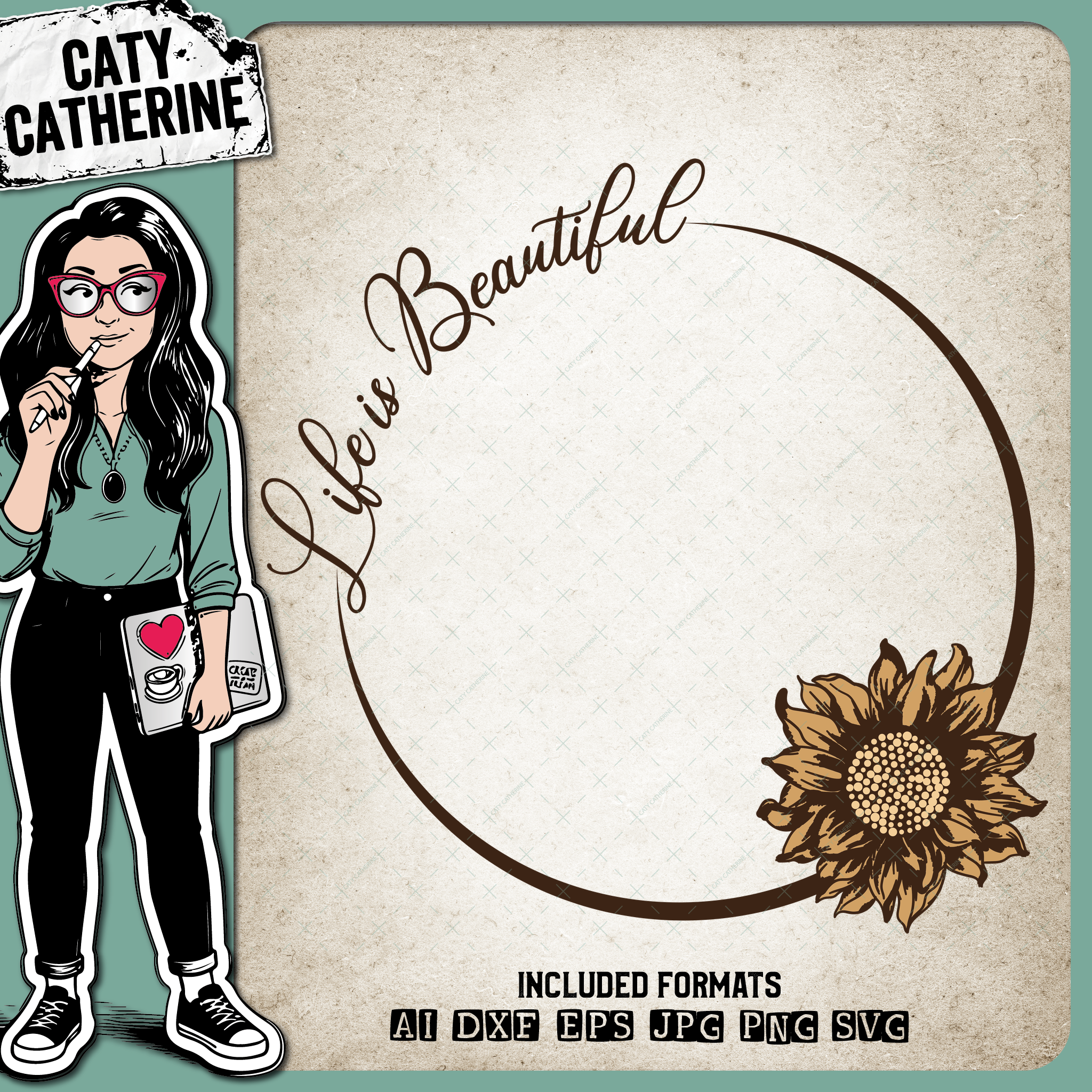 Life Is Beautiful Circle Sunflower Photo Frame – Quotes & Sayings SVG Design by Caty Catherine