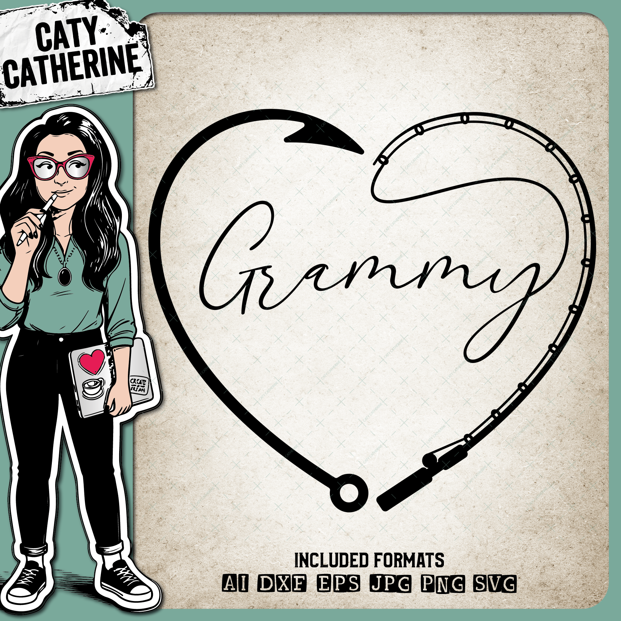 Grammy Mother's Day Fishing Line with Pole & Hook Love Heart – Mother’s Day SVG Design by Caty Catherine