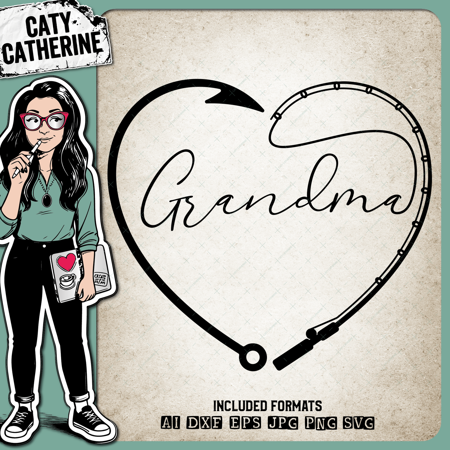 Grandma Mother's Day Fishing Line with Pole & Hook Love Heart – Mother’s Day SVG Design by Caty Catherine