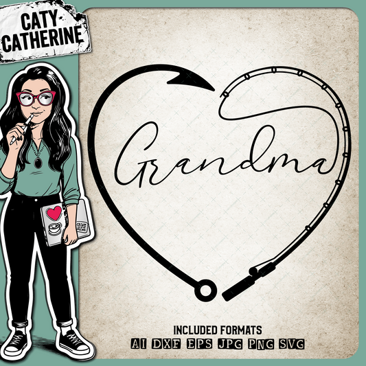 Grandma Mother's Day Fishing Line with Pole & Hook Love Heart – Mother’s Day SVG Design by Caty Catherine