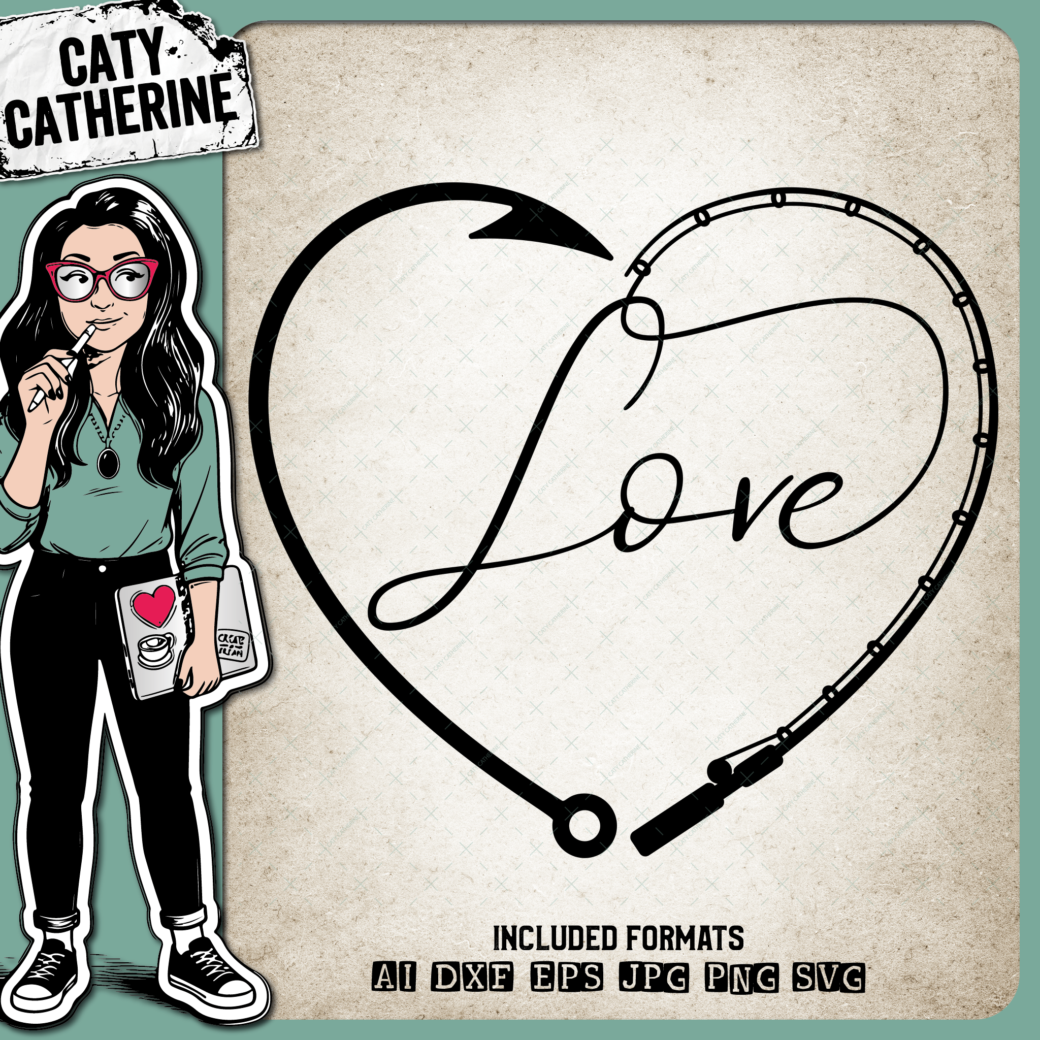 Love Fishing Line with Pole & Hook Love Heart – SVG Design by Caty Catherine