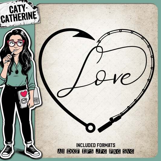 Love Fishing Line with Pole & Hook Love Heart – SVG Design by Caty Catherine