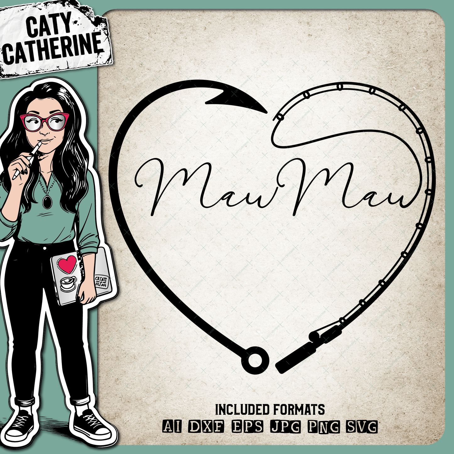 Mawmaw Mother's Day Fishing Line with Pole & Hook Love Heart – Mother’s Day SVG Design by Caty Catherine