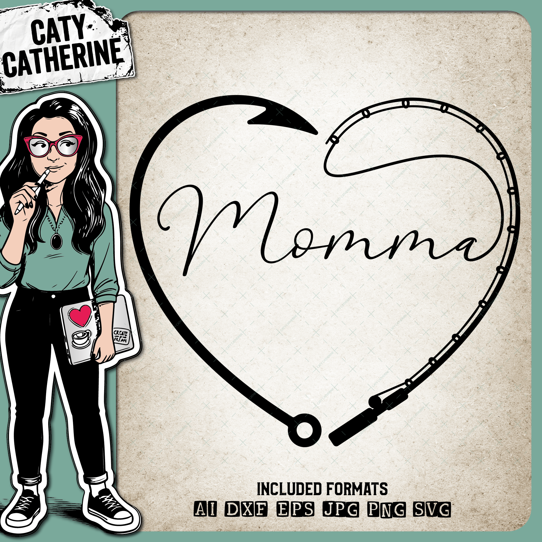 Momma Mother's Day Fishing Line with Pole & Hook Love Heart – Mother’s Day SVG Design by Caty Catherine