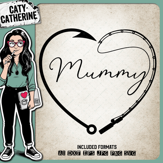 Mummy Mother's Day Fishing Line with Pole & Hook Love Heart – Mother’s Day SVG Design by Caty Catherine