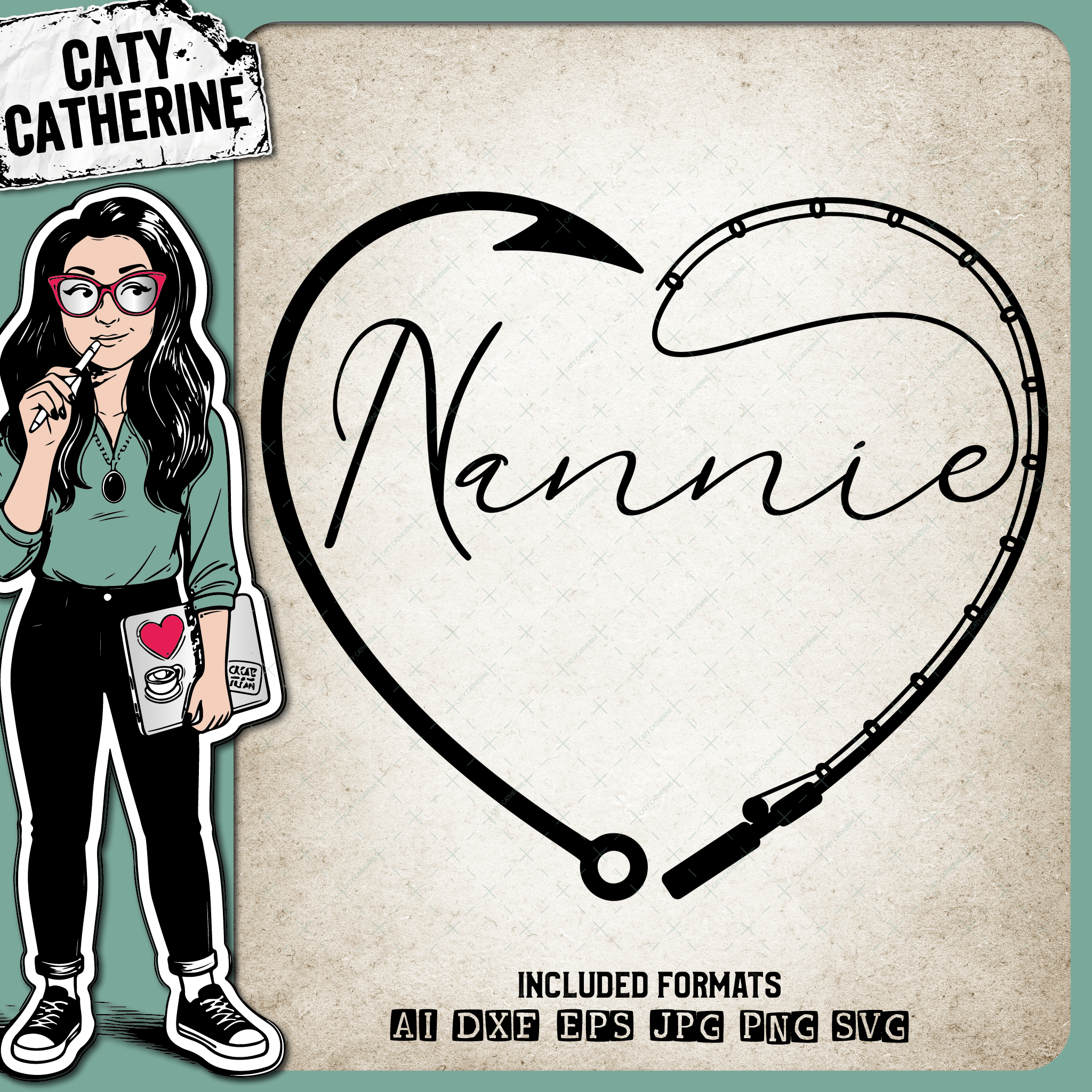 Nannie Mother's Day Fishing Line with Pole & Hook Love Heart – Mother’s Day SVG Design by Caty Catherine