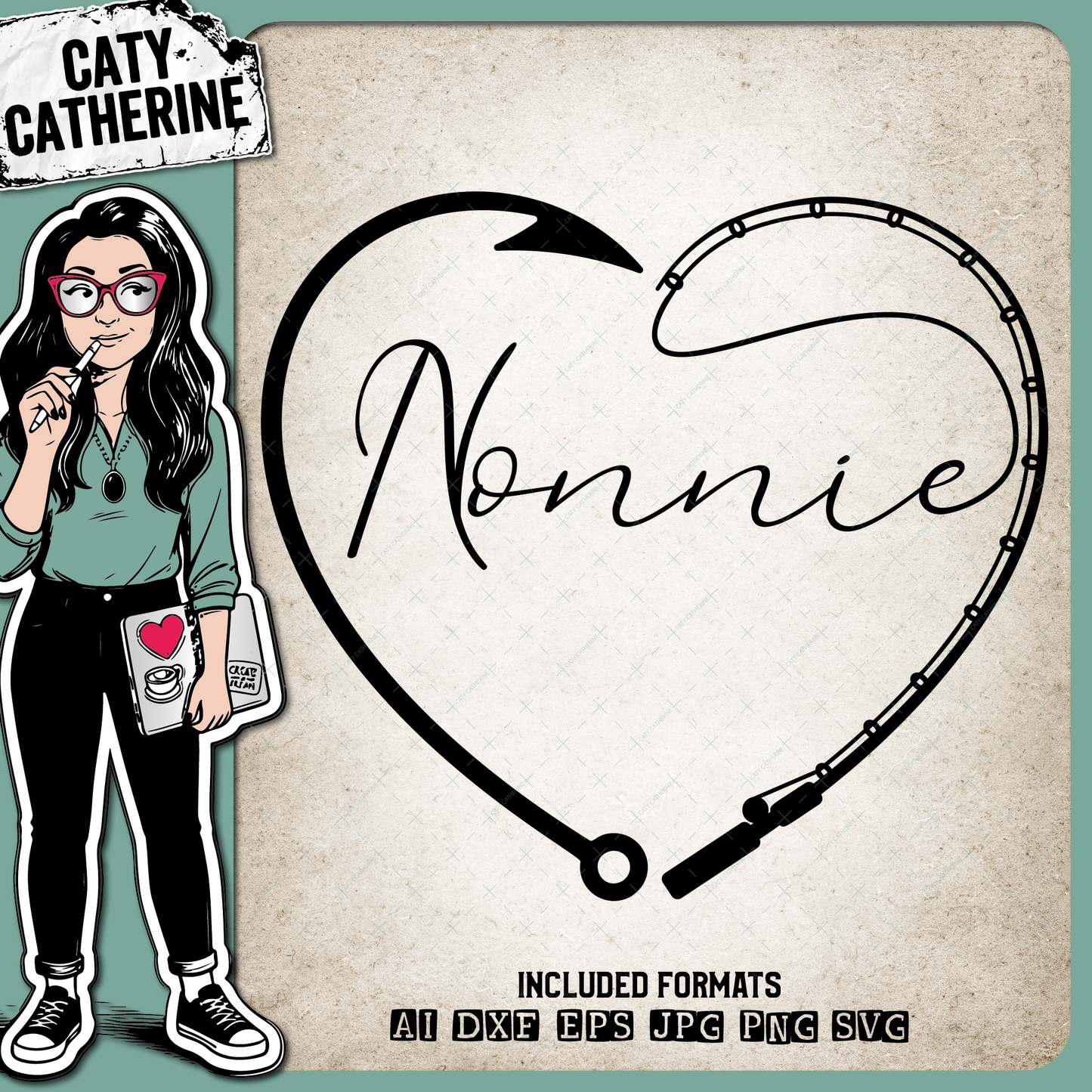 Nonnie Mother's Day Fishing Line with Pole & Hook Love Heart – Mother’s Day SVG Design by Caty Catherine