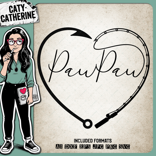 Pawpaw Father's Day Fishing Line with Pole & Hook Love Heart – Father’s Day SVG Design by Caty Catherine