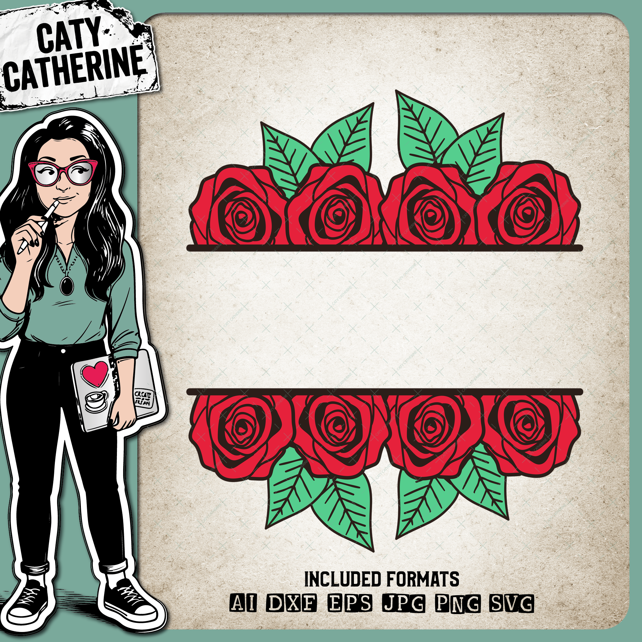 Rose with Leaves Split Monogram – Monograms SVG Design by Caty Catherine