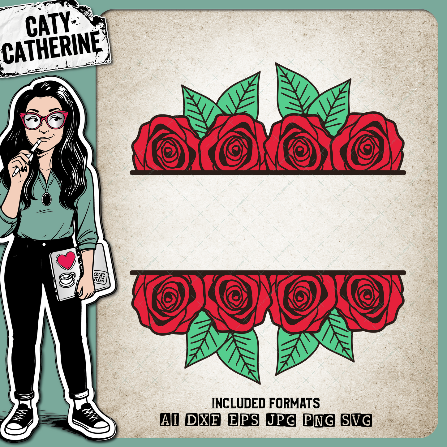 Rose with Leaves Split Monogram – Monograms SVG Design by Caty Catherine