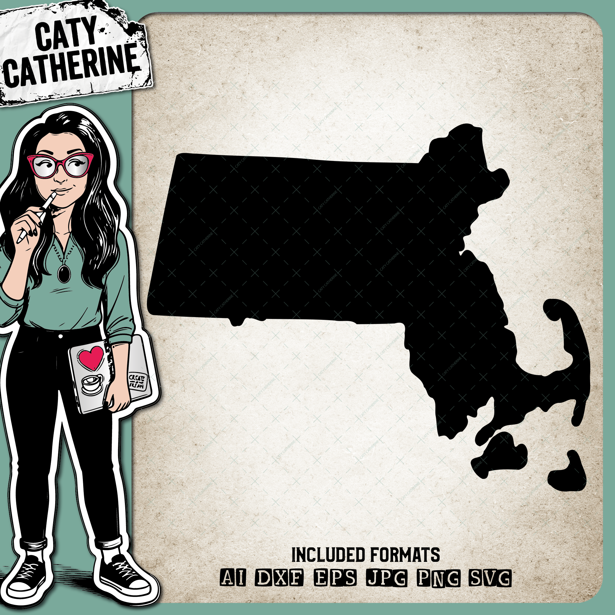 Massachusetts Blank Template US State – Travel SVG Design by Caty Catherine