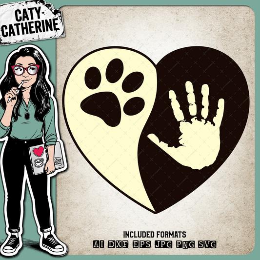 Love Heart with Hand and Pet Dog Paw Print – Pets & Animals SVG Design by Caty Catherine
