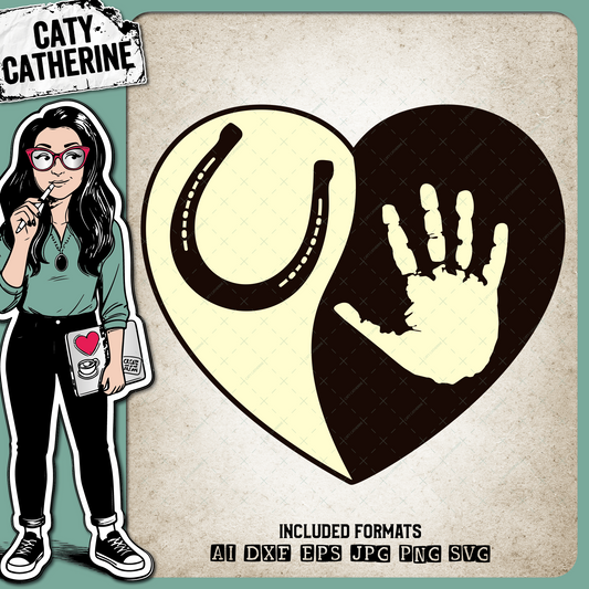 Love Heart with Hand and Pet Horse Hoof Print – Pets & Animals SVG Design by Caty Catherine