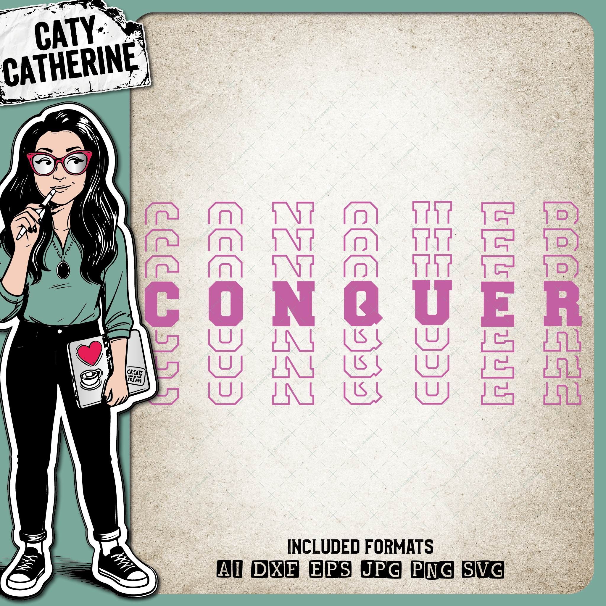 Conquer Mirrored Stacked Letters – Quotes & Sayings SVG Design by Caty Catherine