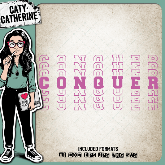 Conquer Mirrored Stacked Letters – Quotes & Sayings SVG Design by Caty Catherine