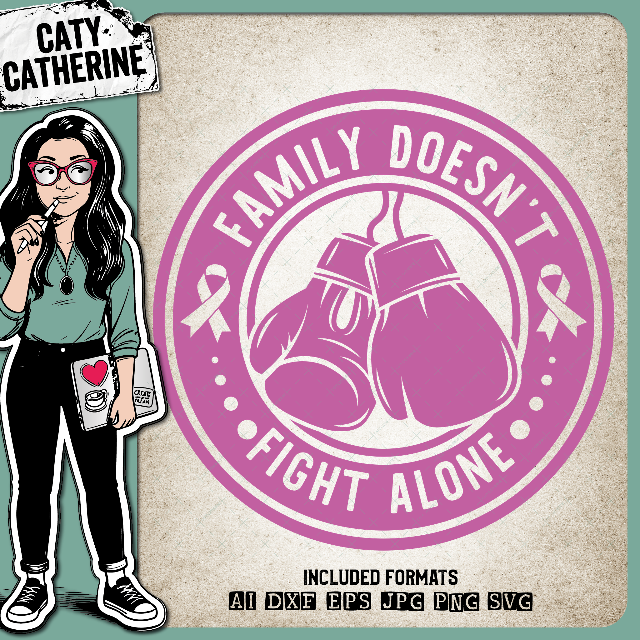 Family Doesn't Fight Alone Cancer Ribbon Boxing Gloves – Health SVG Design by Caty Catherine