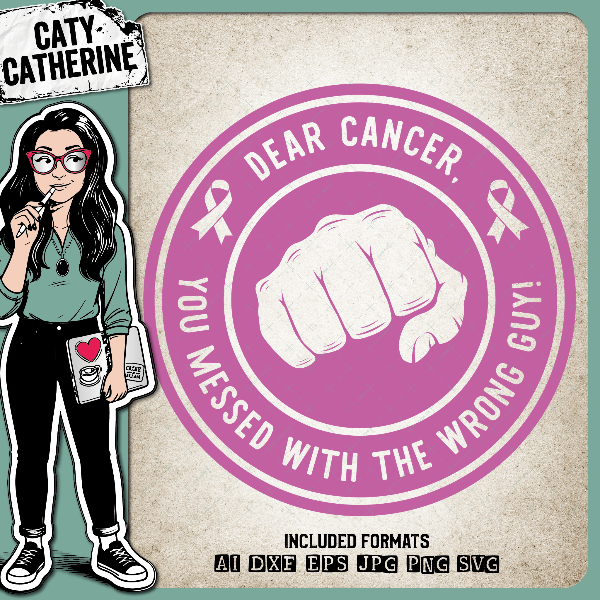 Dear Cancer You Messed With The Wrong Guy Cancer Ribbon Fist – Health SVG Design by Caty Catherine