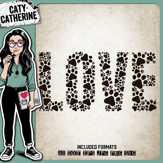 Pet Paw Print 'LOVE' Word Art – Pets & Animals SVG Design by Caty Catherine