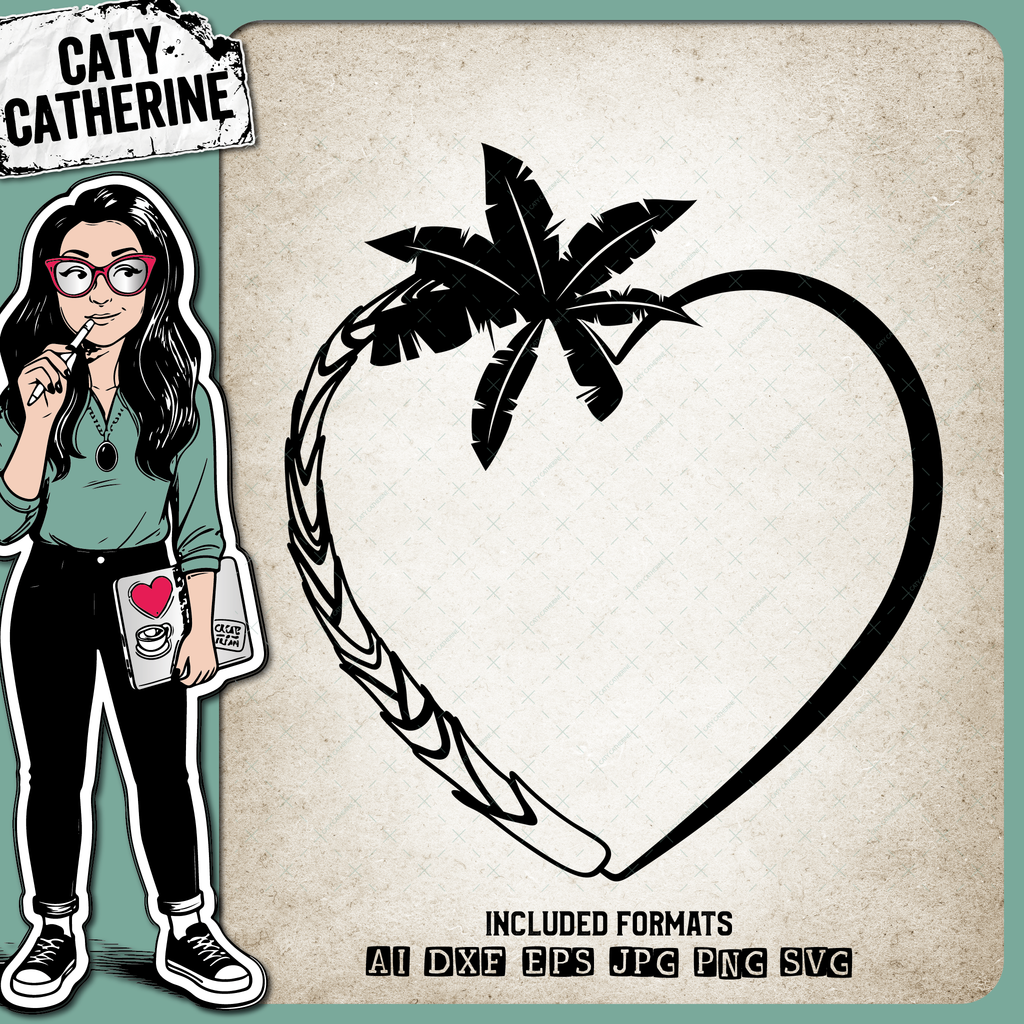 Love Heart with Palm Tree Summer Beach – SVG Design by Caty Catherine