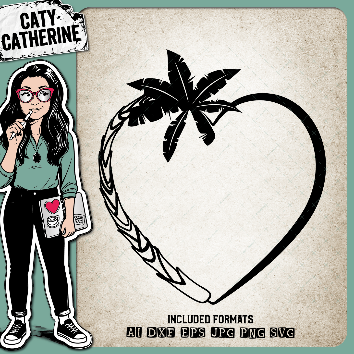 Love Heart with Palm Tree Summer Beach – SVG Design by Caty Catherine