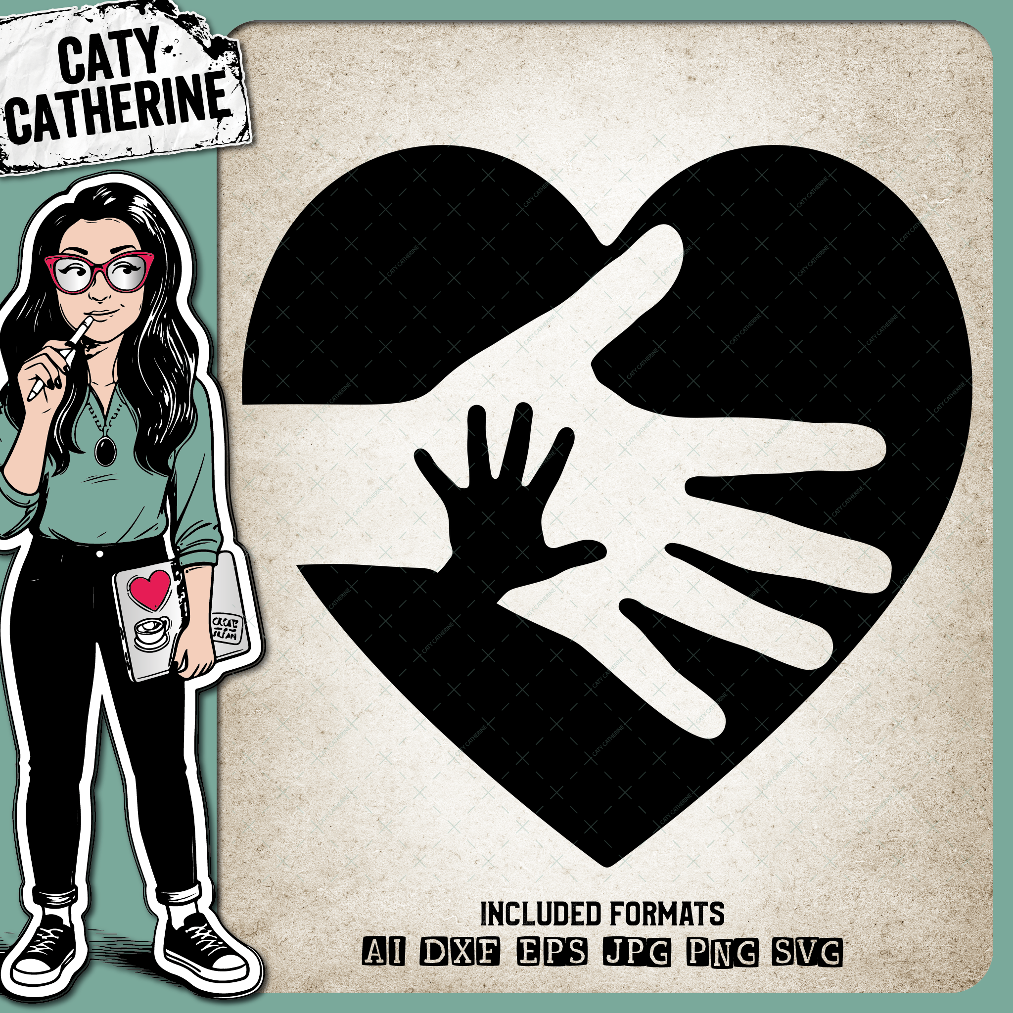 Handprint Father / Son Hand Silhouette Love Heart Father's Day – Father’s Day SVG Design by Caty Catherine